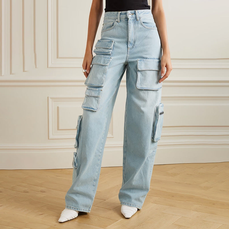 Multi-Pocket High-Waist Workwear Denim Jeans