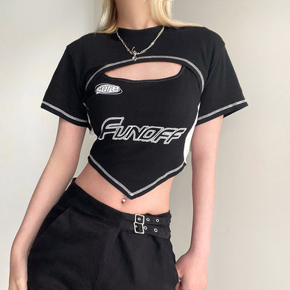 FUN OFF - Graphic Printing Tube Top Bright Line Race Car Contrast Color V-Plunge Crop-Top (7517800726616)