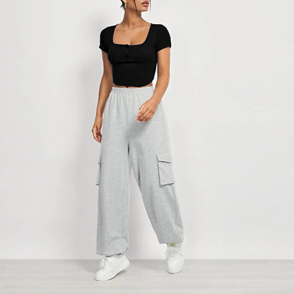 Square Collar Knitted Short Sleeves Crop-Top