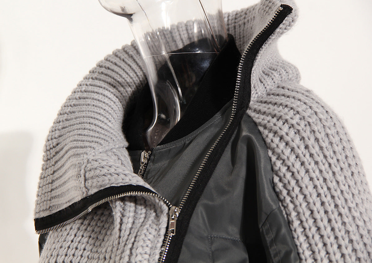 Good Cheap - Knitting-Stitching - Varsity Thickened Asymmetric Jacket Coat (7516614951000)