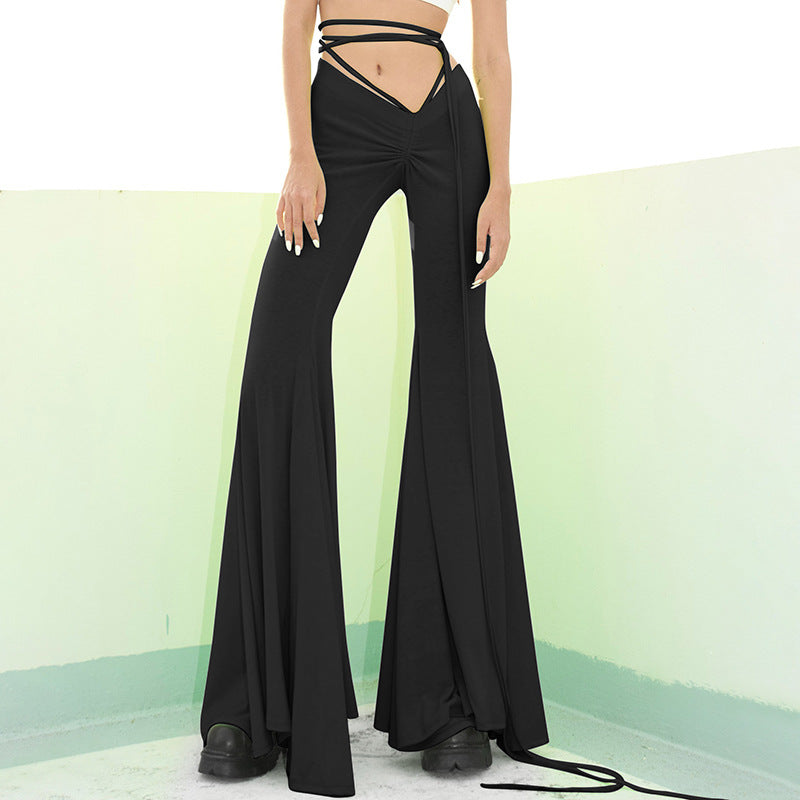 Spandex Low-Waist Lace Stretchy Pleated Pants (7524749475928)