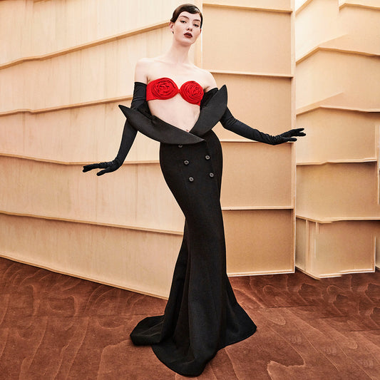 Take My Photo - Black Maxi Dress Gloves Fishtail Cocktail Evening Dress (7516660007000)