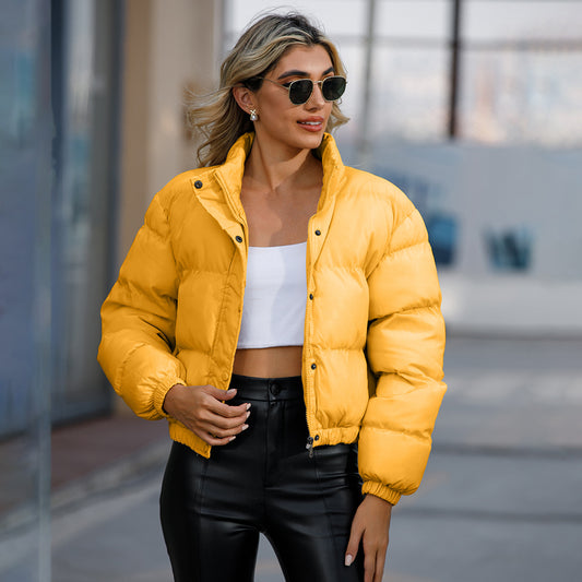 Short Cotton Jacket Long Sleeves High Collar Cotton-Padded Coat (7516616294488)