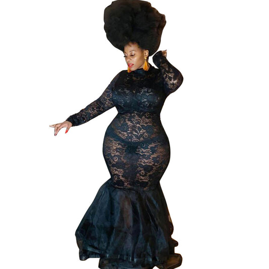 Plus-Size Lace Frill Dress