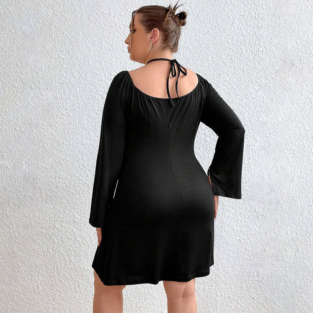 Plus-Size Long-Sleeves Tie-Back Tight Dress (7516664168536)
