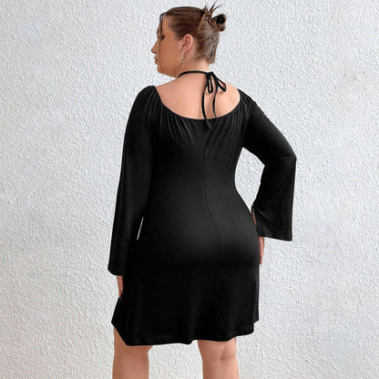 Plus-Size Long-Sleeves Tie-Back Tight Dress (7516664168536)