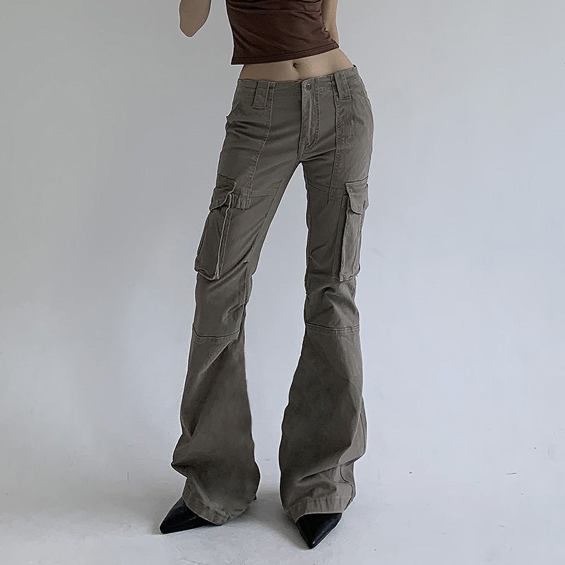Patchwork Split-Pocket Low-Waist Cargo Denim Jeans