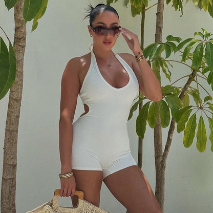 Backless Hollow-Out Cut-Out Halter Romper