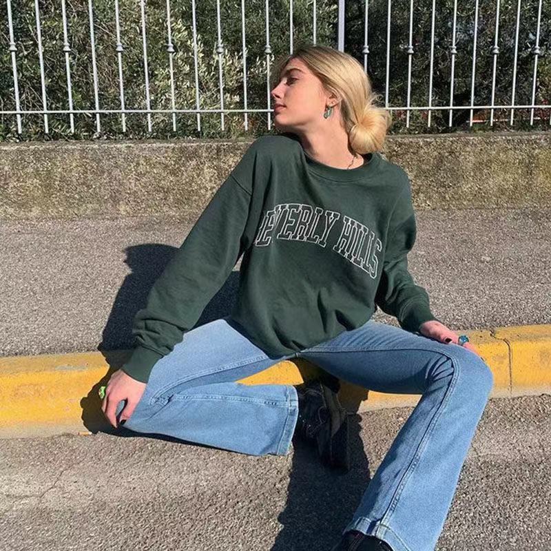 BEVERLY HILLS Retro Dark Green Long Sleeves Sweater (7517819732056)