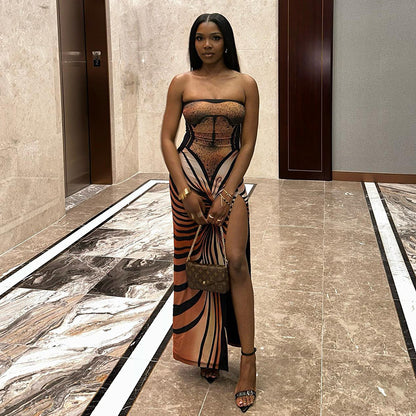 Split Animal Print Maxi Dress
