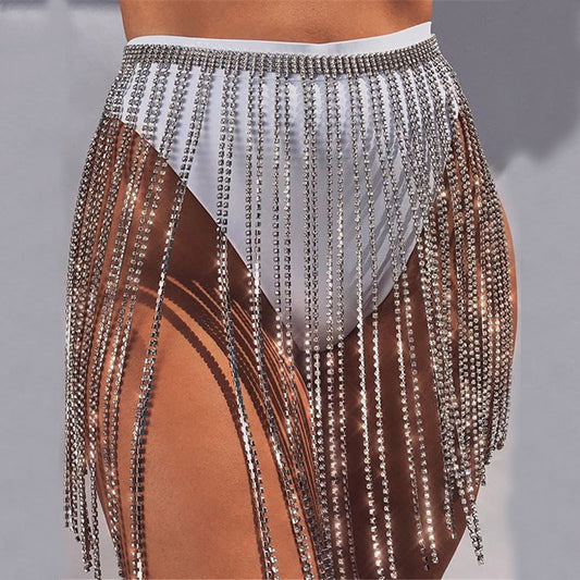 Rhinestones Tassel Waist Chain Skirt