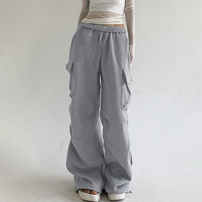 Pleated High-Waist Multi-Pocket Sweatpants Pants