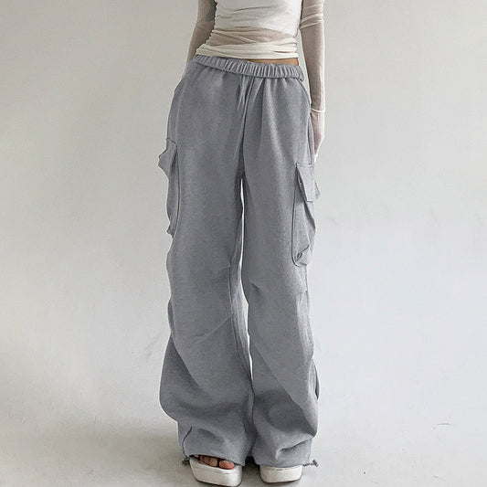 Pleated High-Waist Multi-Pocket Sweatpants Pants