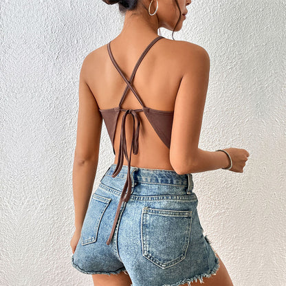 Halter Spaghetti Straps Split Vest Crop-Top