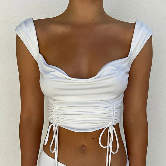Swing Collar Drawstrings Blouse