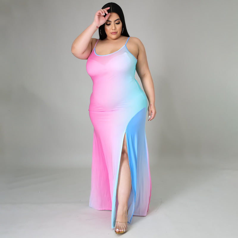 Plus-Size Contrast & Strap Dress (7516662825048)