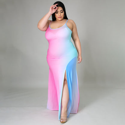 Plus-Size Contrast & Strap Dress (7516662825048)