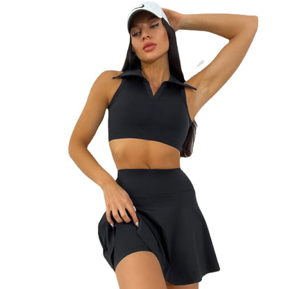 Tannis - Collar Vest Faux & High Waist Skirt Set (7516852551768)