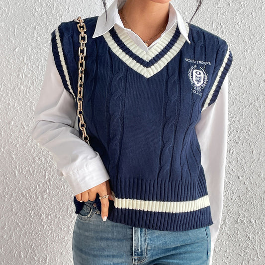 Solid Color University Hemp Pattern Pullover Knitted Sweater