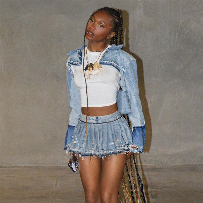 Cheerleading Denim Skirt - Pleated & Sheath (7522342142040)