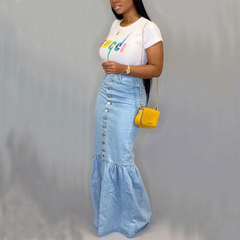 Fishtail & Buttons - Denim Fishtail & Buttons Skirt (7520597999704)