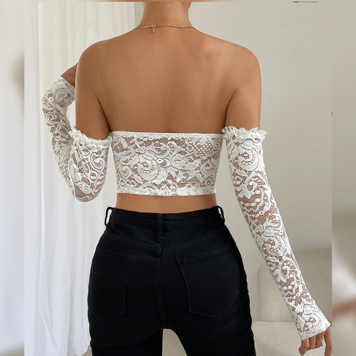 Corset-Diamond - Lace Long-Sleeves Corset Top (7518487412824)