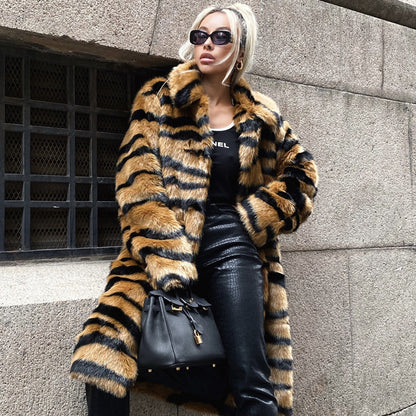 Tiger Print Faux Fur Overcoat