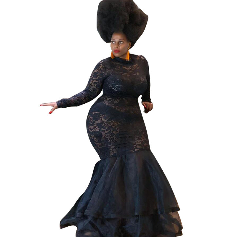 Plus-Size Lace Frill Dress