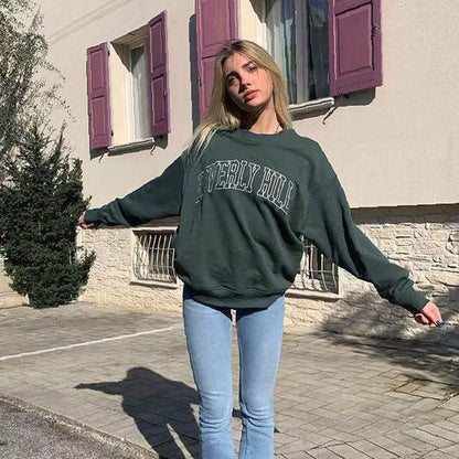 BEVERLY HILLS Retro Dark Green Long Sleeves Sweater (7517819732056)