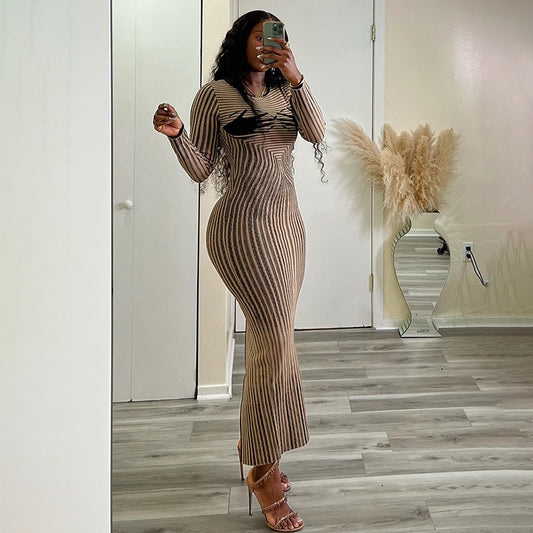 Long Sleeves Body Print Round Neck Dress