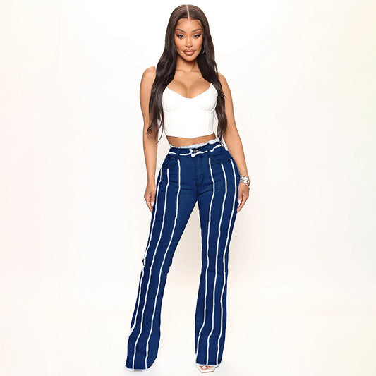 Frayed-Washed Mid-Waist Denim Jeans