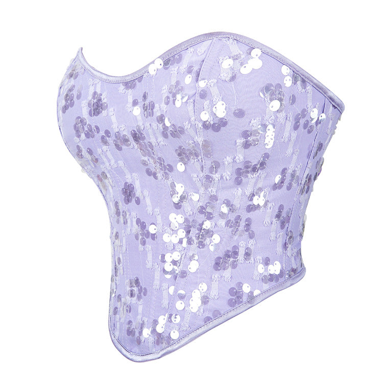 Pink Sequin Body Shaping Tube Top Corset (7517948805208)