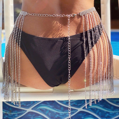 Rhinestones Tassel Waist Chain Skirt