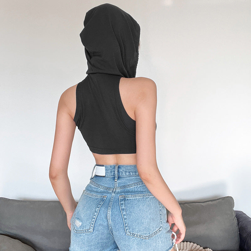 Hooded Slim Fit Cropped Vest Top