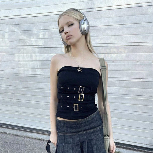 Multiple-Straps Metal Adjustment Buckles Off-The-Shoulder Tube-Top (7517921280088)