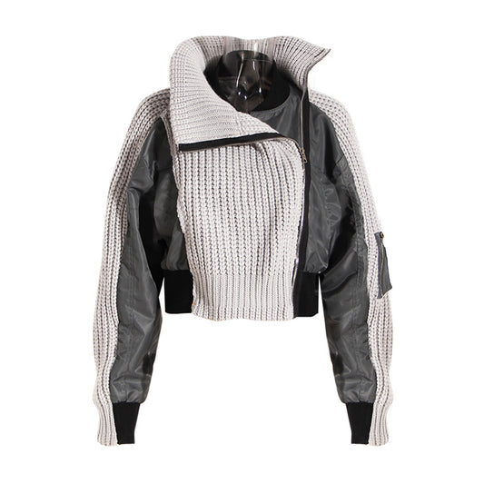 Good Cheap - Knitting-Stitching - Varsity Thickened Asymmetric Jacket Coat (7516614951000)