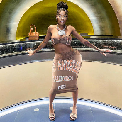 LOS ANGELES CALIFORNIA - Tube Top Graphics & Printing Elastic Waist-Skirt Two-Piece Set (7524282859608)