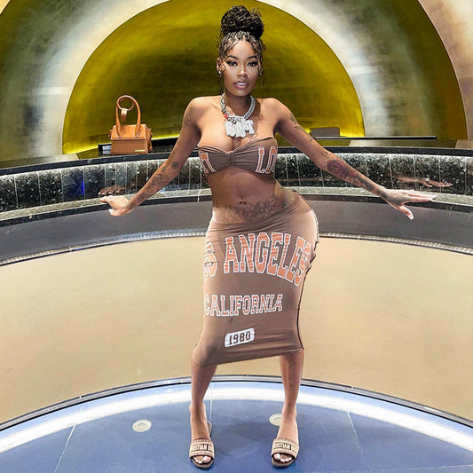 LOS ANGELES CALIFORNIA - Tube Top Graphics & Printing Elastic Waist-Skirt Two-Piece Set (7524282859608)