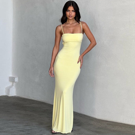 Backless Stitching Tied Slim-Fit Maxi Dress