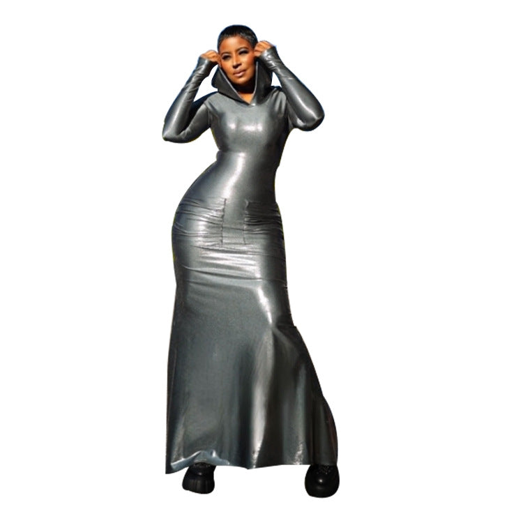The Club - Camo/Black/Silver Hooded Maxi Metallic Dress (7517617258584)