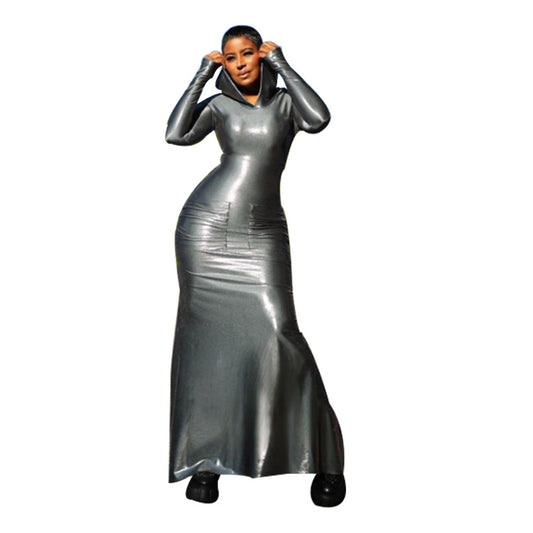 The Club - Camo/Black/Silver Hooded Maxi Metallic Dress (7517617258584)