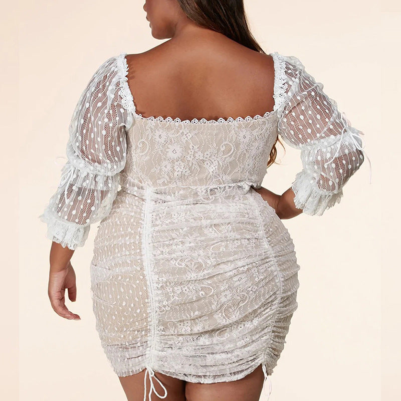 Plus-Size Lace Polka-Dot Dress (7516664201304)