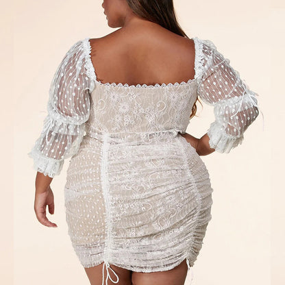 Plus-Size Lace Polka-Dot Dress (7516664201304)
