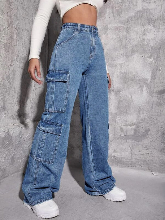 Multi-Pockets Workwear Straight Leg Denim Jeans
