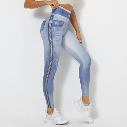 Denim Printing Elastic Yoga Pants (7524750229592)
