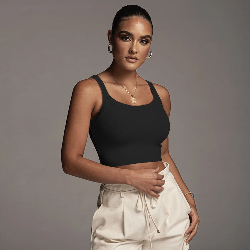 Knitted Camisole Cropped Slim-Fit U-Collar Vest Crop-Top