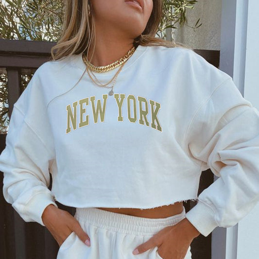 NEW YORK - Graphic Printing Loose Crop-Top Long Sleeves Sweater (7517822648408)