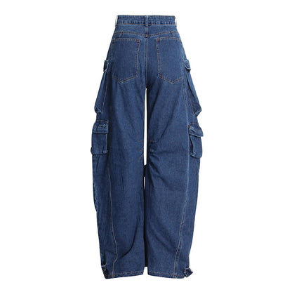 Cargo Multi-Pockets Wide Leg Denim Jeans