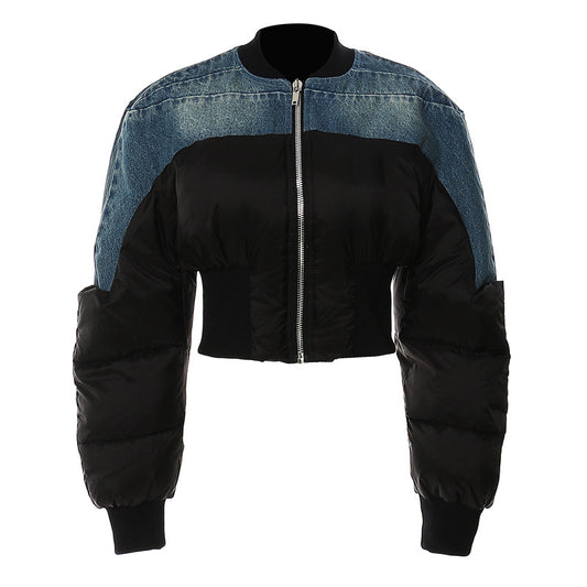 Denim & Padded - Denim Washing Stitching Padded Jacket (7516615770200)