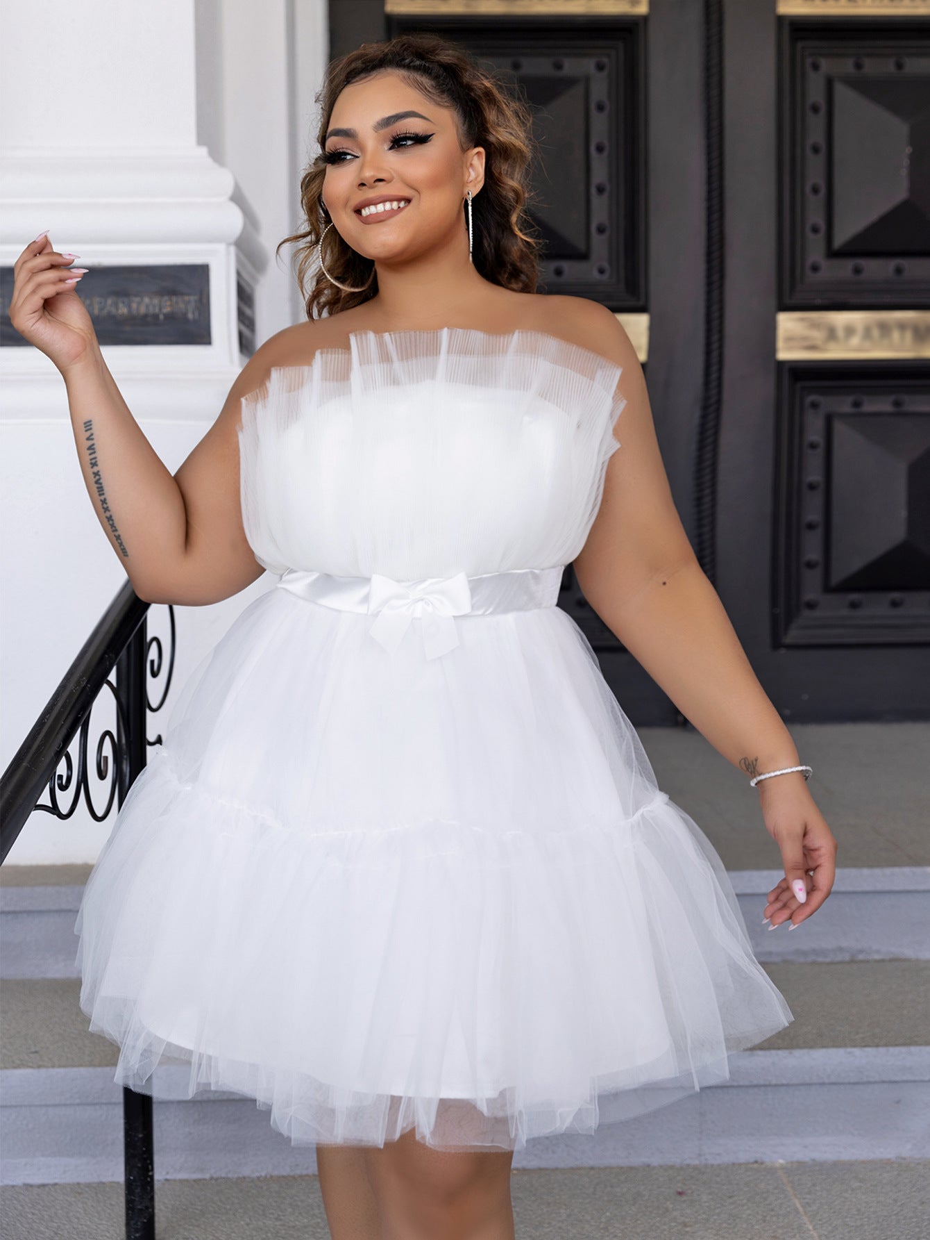 Tube Top Frill White Mini Dress (7516664332376)